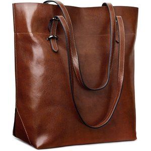 Vintage Genuine Leather Tote Shoulder Bag Handbag Large Capacity 2.0-Brown